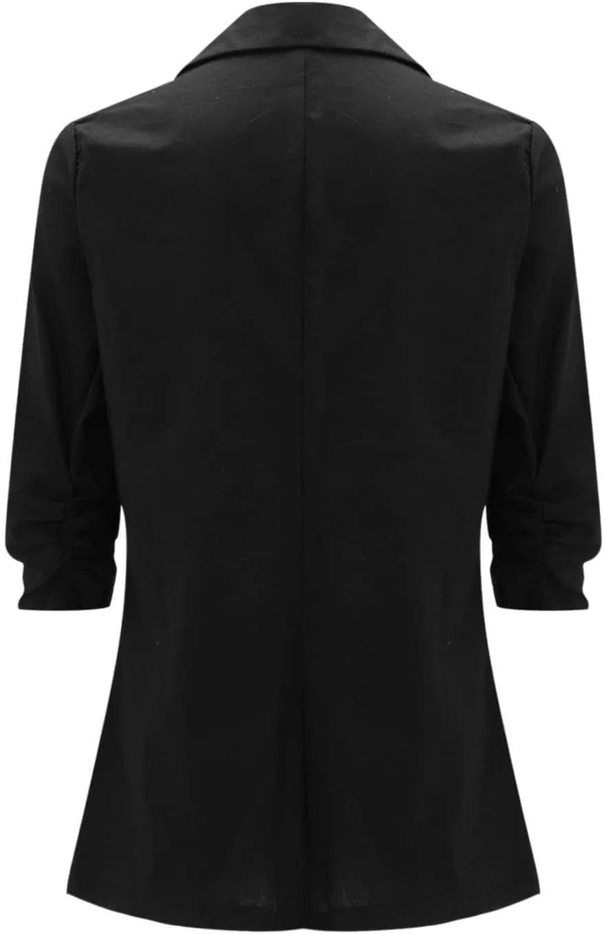 2024 Summer Linen Blazer Women 3/4 Ruched Sleeve Summer Lightweight Breathable Casual Work Office Jacket with Pocket