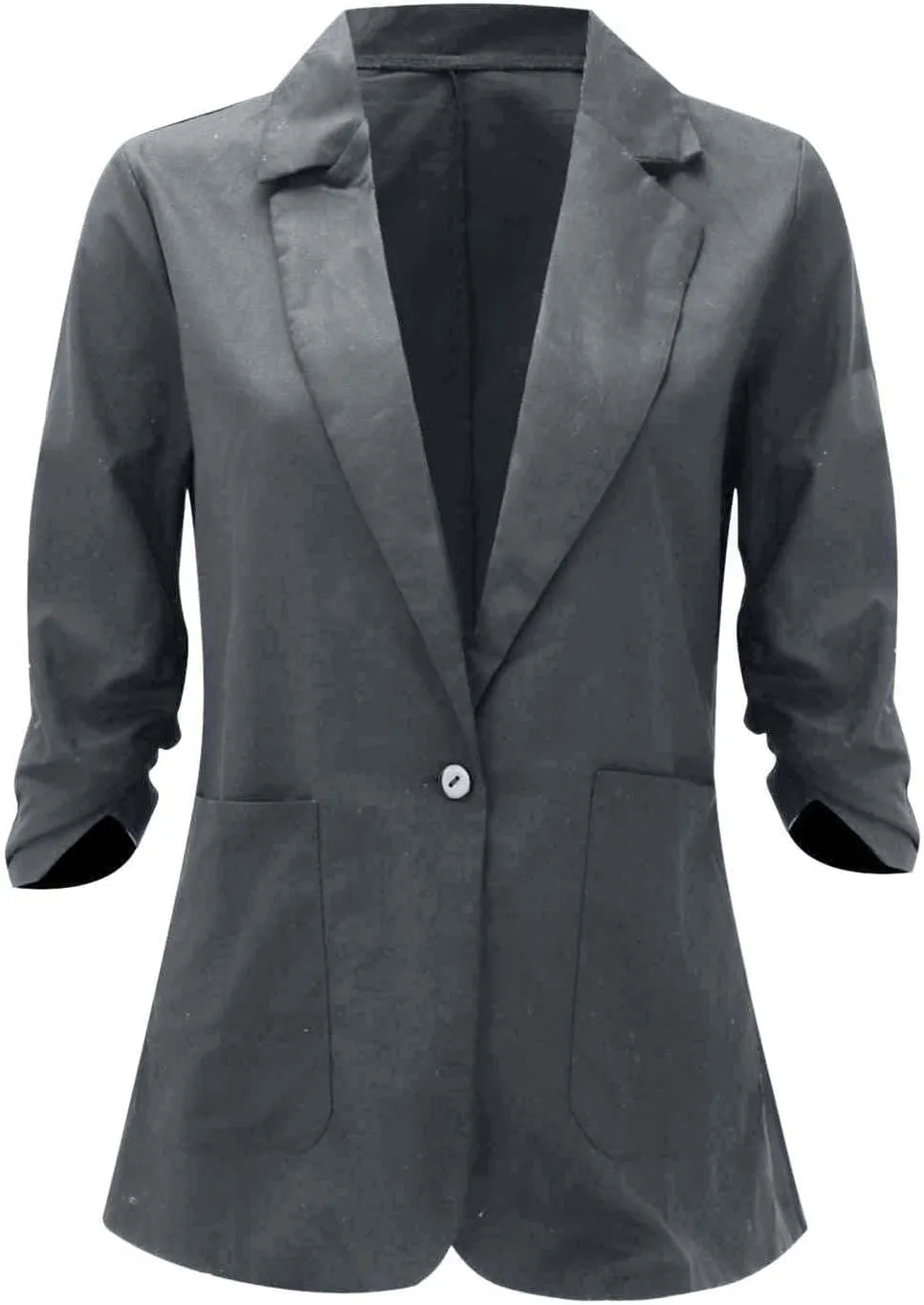 2024 Summer Linen Blazer Women 3/4 Ruched Sleeve Summer Lightweight Breathable Casual Work Office Jacket with Pocket
