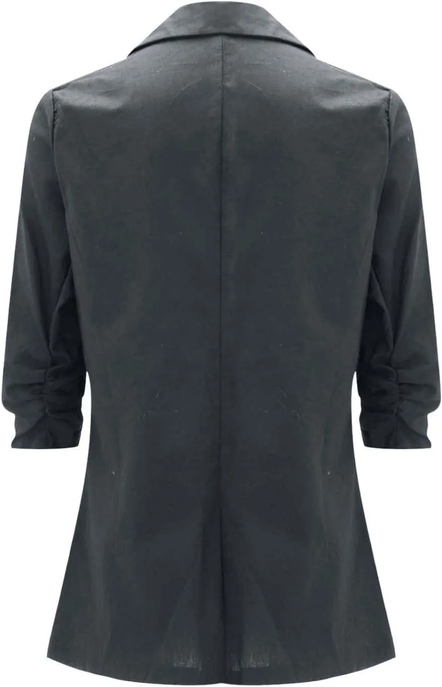 2024 Summer Linen Blazer Women 3/4 Ruched Sleeve Summer Lightweight Breathable Casual Work Office Jacket with Pocket