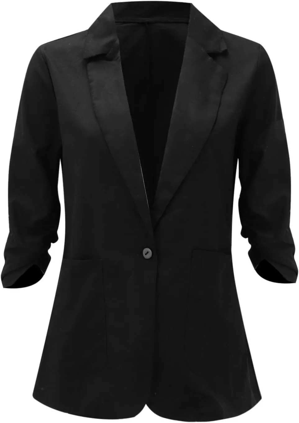 2024 Summer Linen Blazer Women 3/4 Ruched Sleeve Summer Lightweight Breathable Casual Work Office Jacket with Pocket