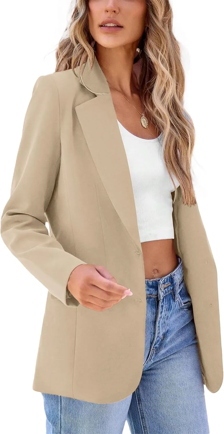 2024 Women's Fall Winter Blazer Business Casual Suit-Fully Lined Notch Lapel Solid Button Loose Jacket with Pockets
