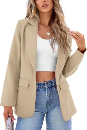 2024 Women's Fall Winter Blazer Business Casual Suit-Fully Lined Notch Lapel Solid Button Loose Jacket with Pockets