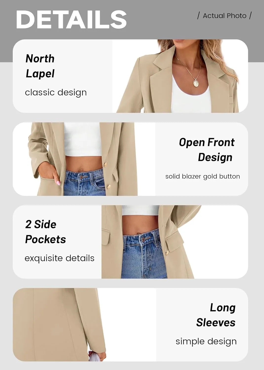 2024 Women's Fall Winter Blazer Business Casual Suit-Fully Lined Notch Lapel Solid Button Loose Jacket with Pockets