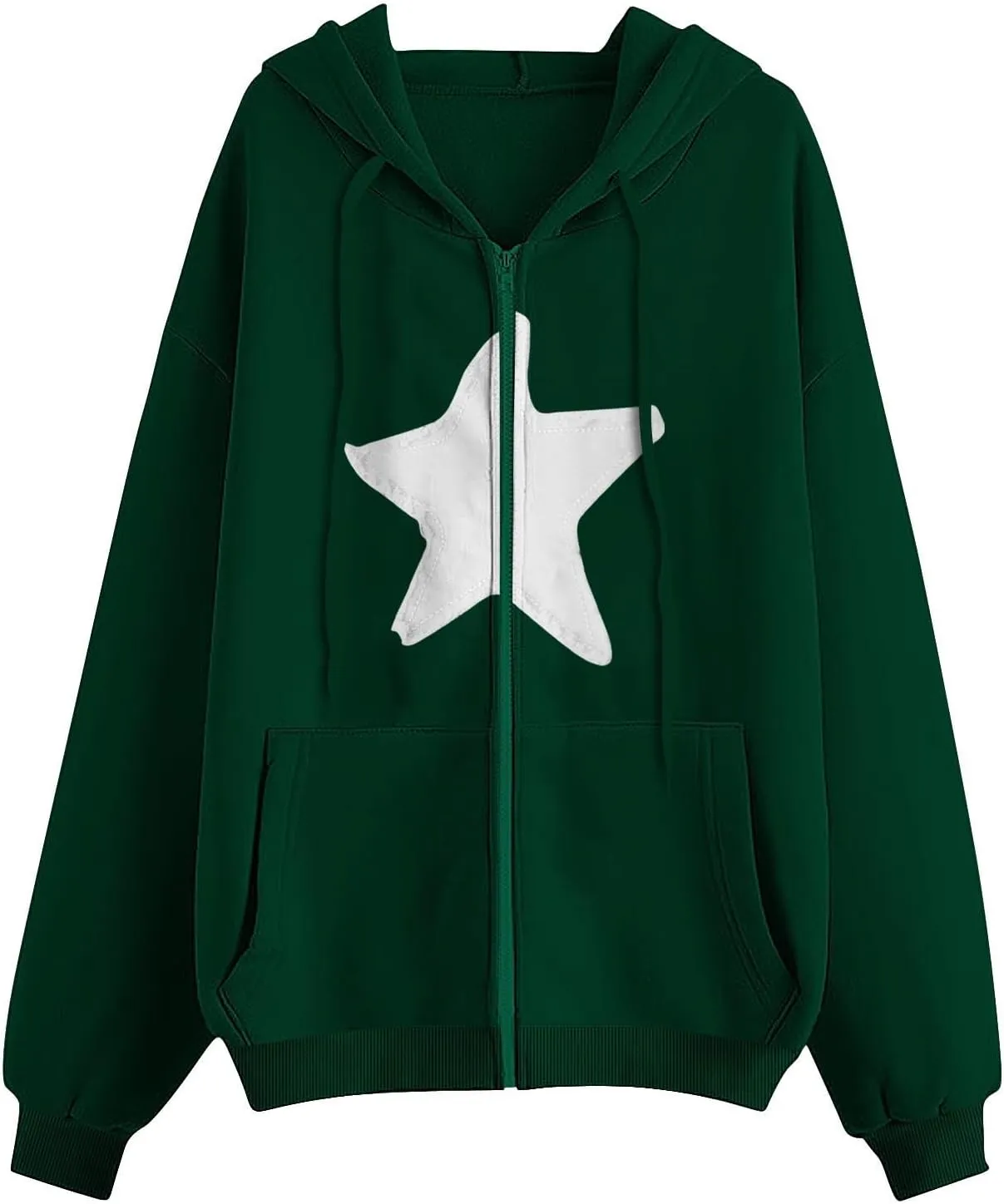 Akklian Y2k Zip Up Hoodies for Women Aesthetic Trendy Oversized Sweatshirt Harajuku 2024 Star Graphic Print Jacket Streetwear