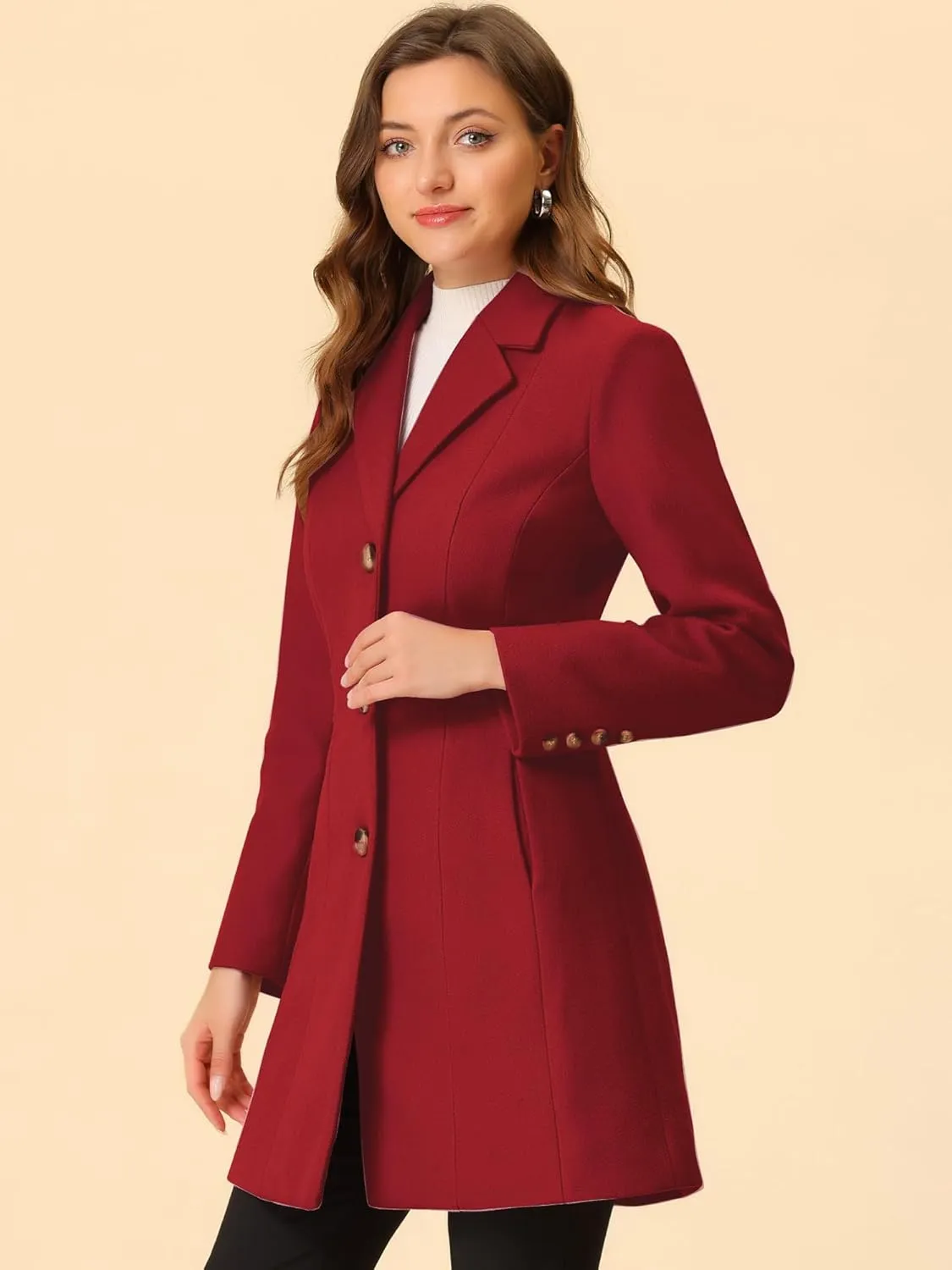 Allegra K Women's Trench Coats Single Breasted Long Outerwear Winter Coat