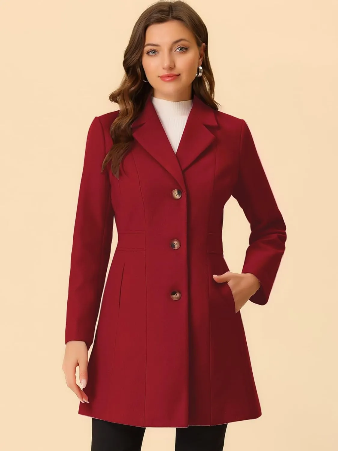 Allegra K Women's Trench Coats Single Breasted Long Outerwear Winter Coat