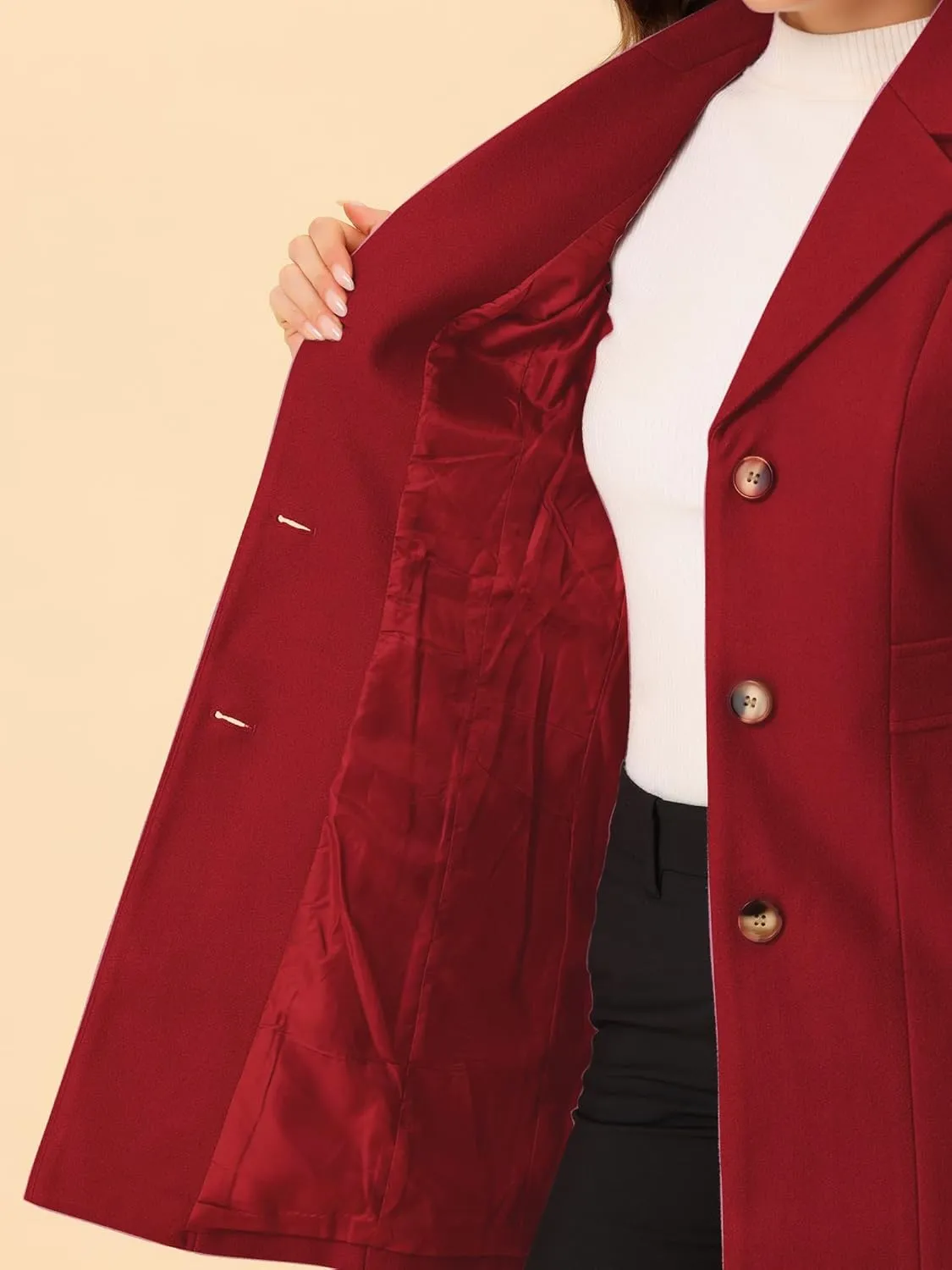 Allegra K Women's Trench Coats Single Breasted Long Outerwear Winter Coat