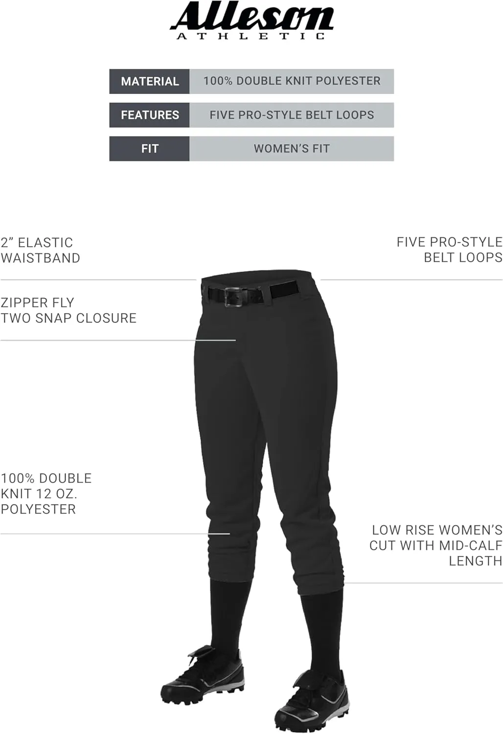 Alleson Athletic Women's Fastpitch/Softball Belt Loop Pant – Stretch Fabric, Moisture-Wicking, and Pro-Style Fit