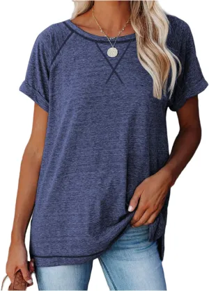 ayreus Women's Casual Short Sleeve T Shirts Crewneck Raglan Tees Side Split Summer Tunic Tops