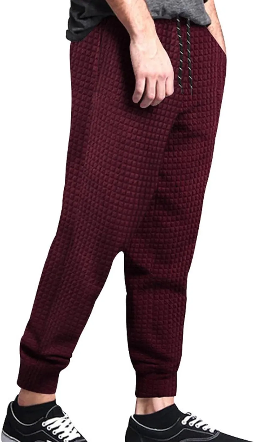 BIFUTON Baggy Sweatpants Men Waffle Knitted Elastic Waist Joggers for Men Lounge Pants Comfortable Trousers with Pockets
