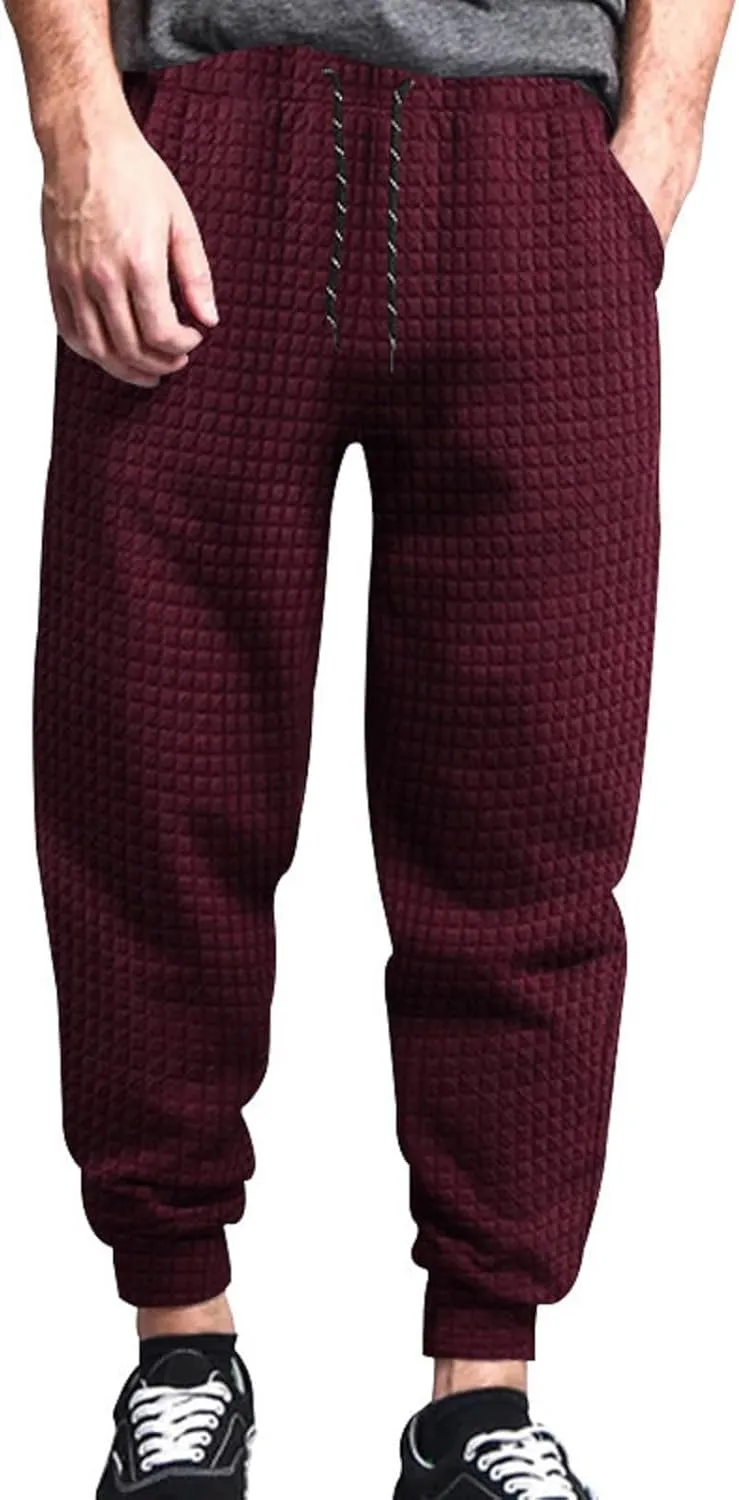 BIFUTON Baggy Sweatpants Men Waffle Knitted Elastic Waist Joggers for Men Lounge Pants Comfortable Trousers with Pockets