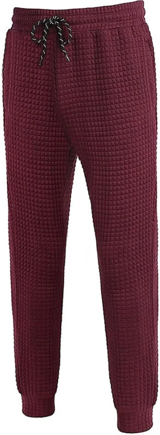 BIFUTON Baggy Sweatpants Men Waffle Knitted Elastic Waist Joggers for Men Lounge Pants Comfortable Trousers with Pockets