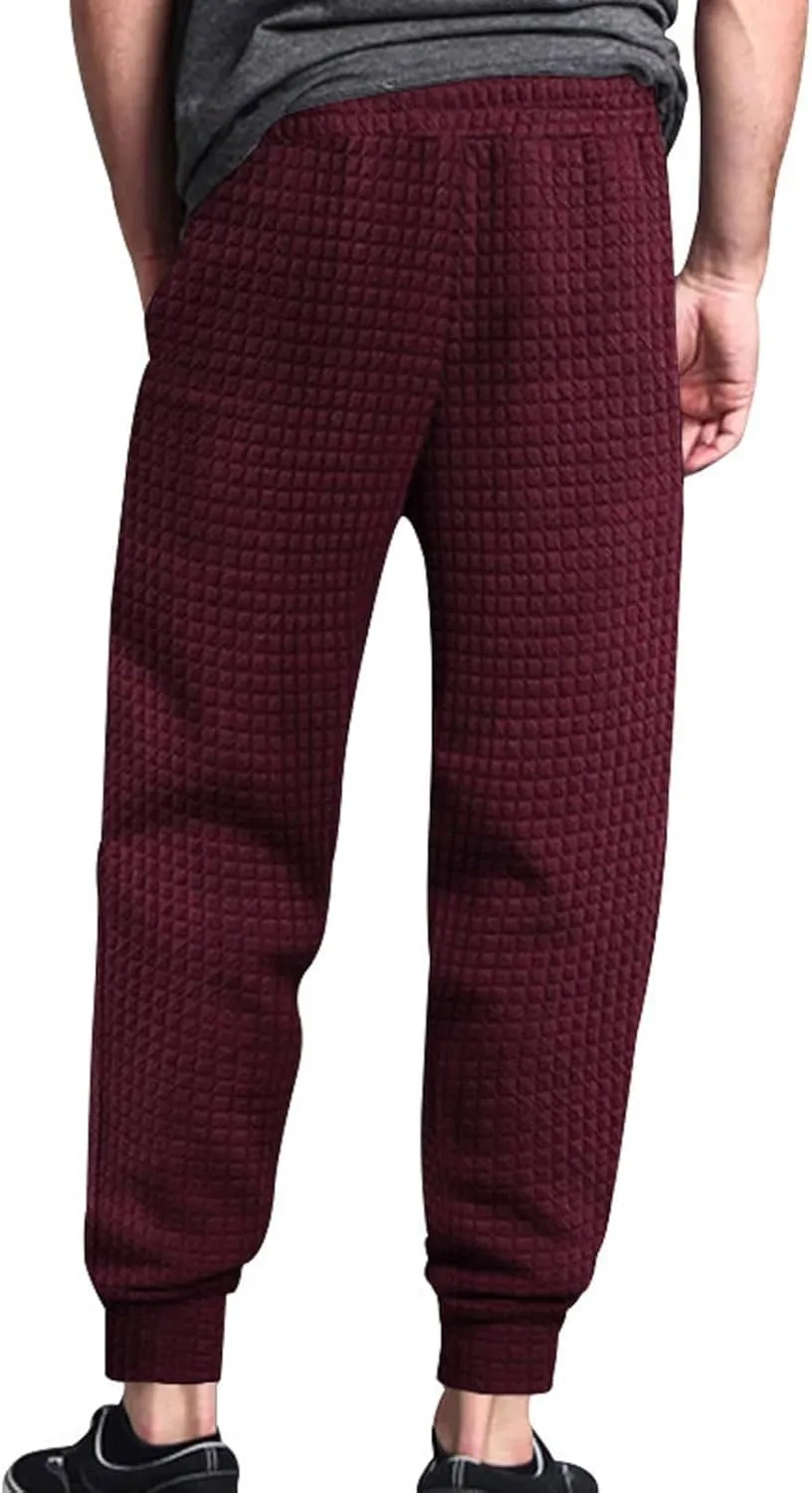 BIFUTON Baggy Sweatpants Men Waffle Knitted Elastic Waist Joggers for Men Lounge Pants Comfortable Trousers with Pockets