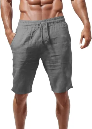 BIFUTON Mens Beach Shorts Casual Cotton and Linen Shorts Solid Color Swim Shorts Drawstring Summer Shorts Lounge Shorts