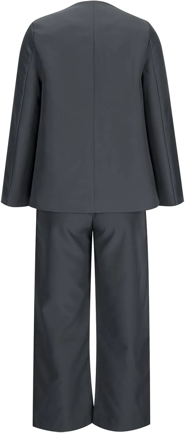 Blazer Sets Women 2 Piece Outfits Casual Loose Long Blazer Jackets and Dressy Wide Leg Pant Suits with Pockets