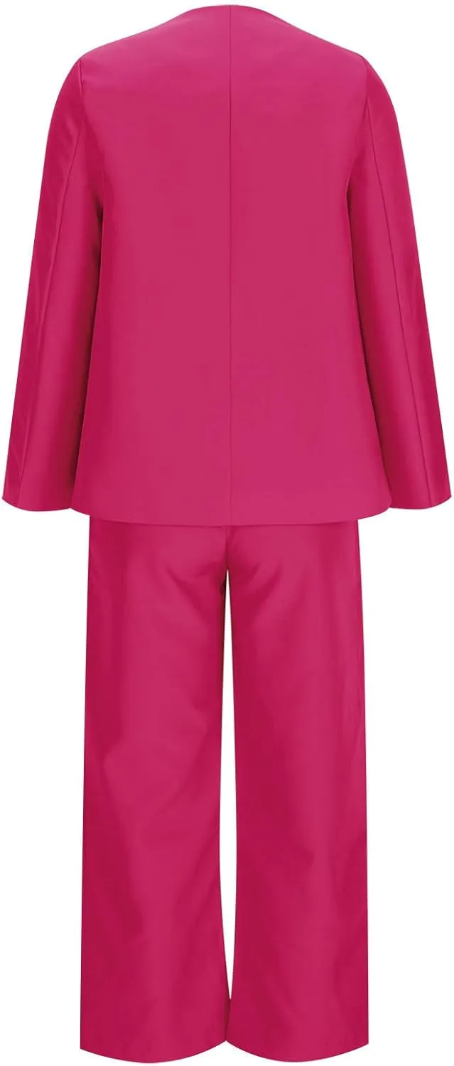 Blazer Sets Women 2 Piece Outfits Casual Loose Long Blazer Jackets and Dressy Wide Leg Pant Suits with Pockets