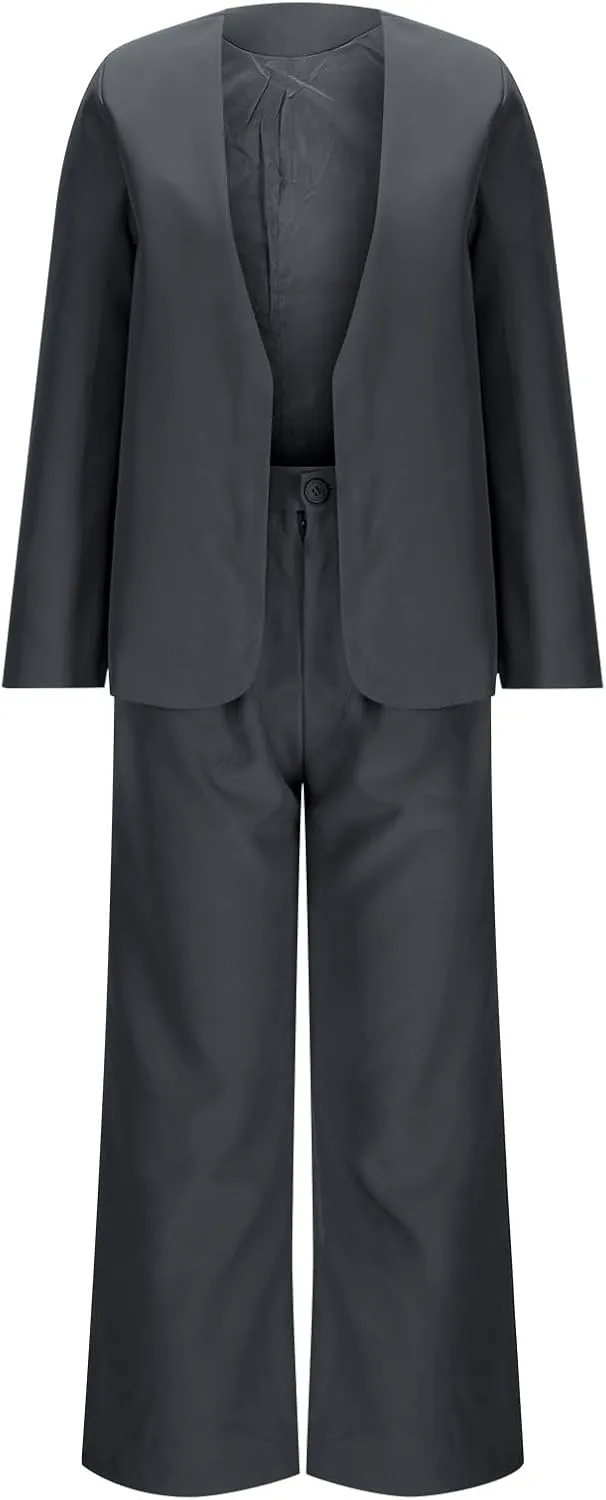 Blazer Sets Women 2 Piece Outfits Casual Loose Long Blazer Jackets and Dressy Wide Leg Pant Suits with Pockets
