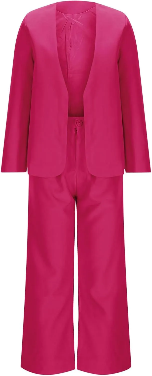Blazer Sets Women 2 Piece Outfits Casual Loose Long Blazer Jackets and Dressy Wide Leg Pant Suits with Pockets