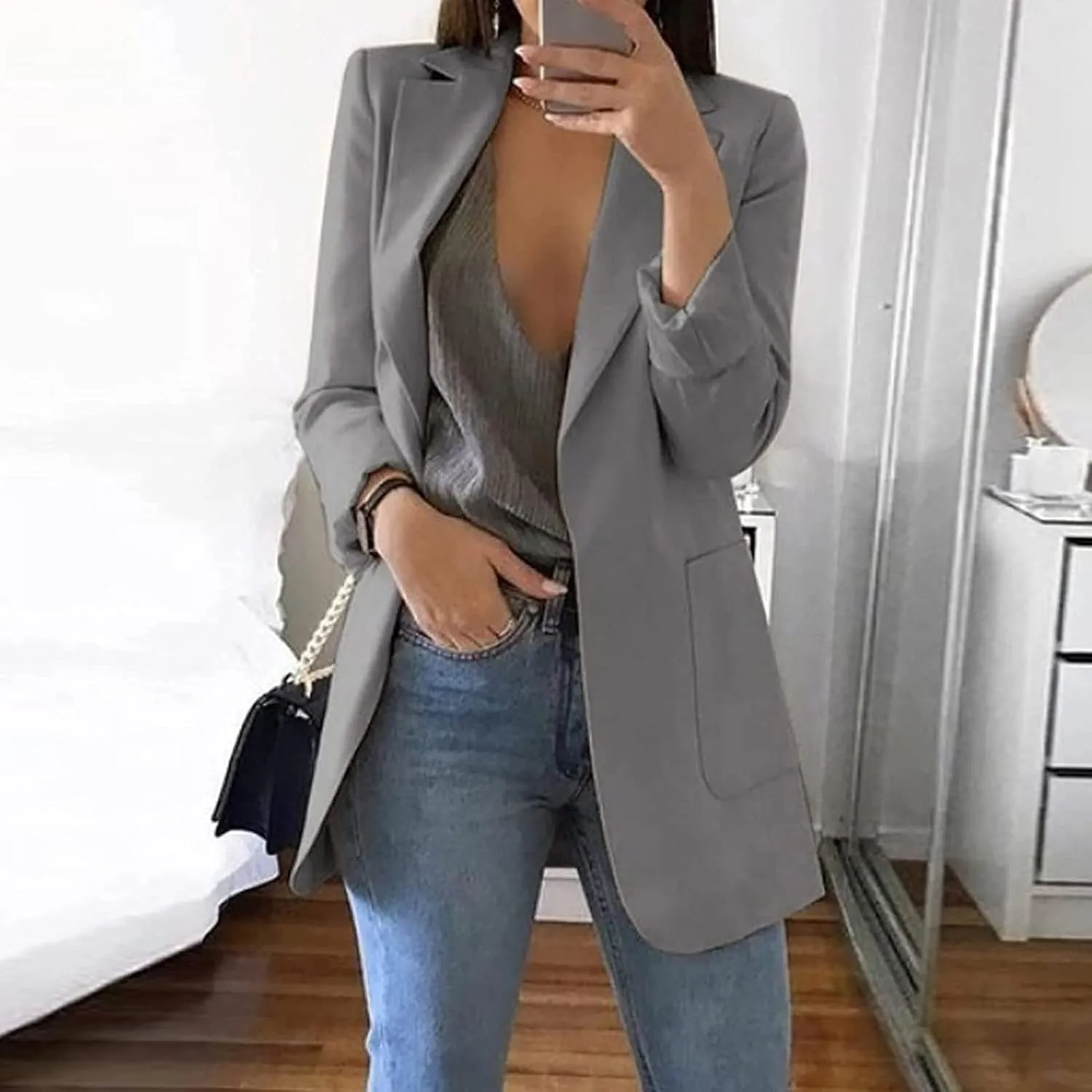 Blazers for Women Business Casual Button Work Office Jackets Blazer Open Front Long Sleeve Lapel Jacket Outfit