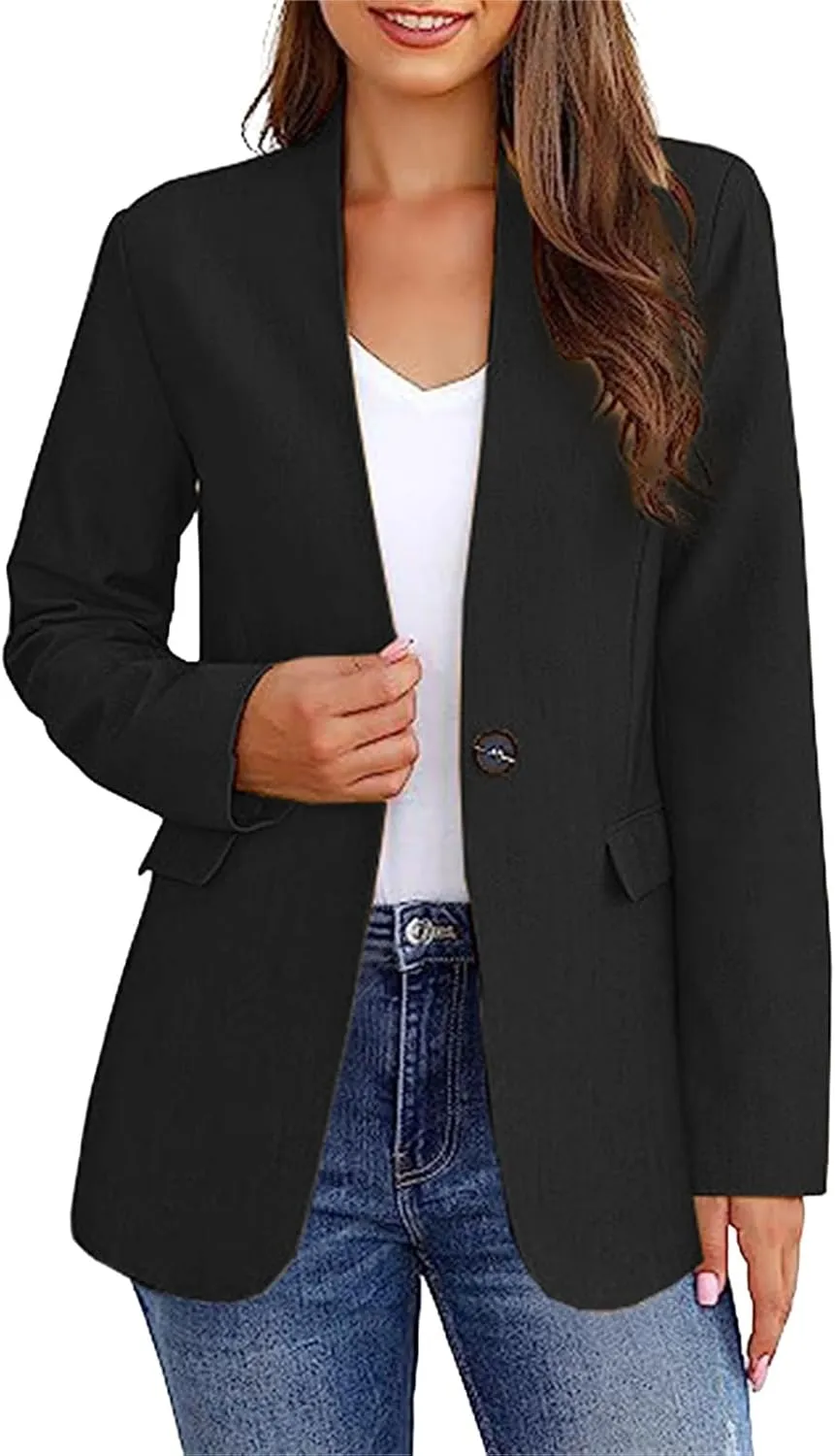 Blazers for Women Casual V Crew Long Sleeve Jackets Lightweight Button Blazers Open Front Cardigan Work Suit Blazer