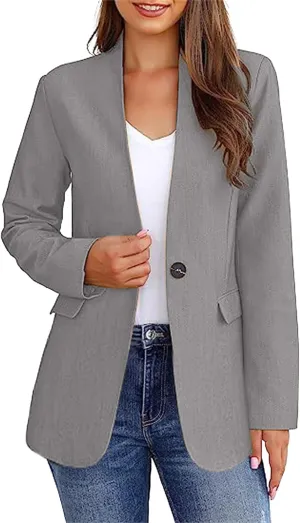 Blazers for Women Casual V Crew Long Sleeve Jackets Lightweight Button Blazers Open Front Cardigan Work Suit Blazer