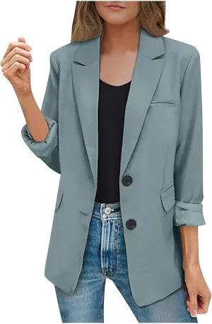 Blazers for Women Dressy Casual Open Front Long Sleeve Work Office Suit Jackets Elegant Button Lapel Business Blazer