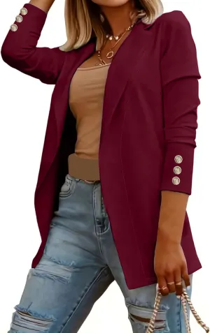 Blazers for Women Long Sleeve Lapel Jacket Business Casual Outwear Summmer Slim Fit Coat Open Front Work Office Blazer