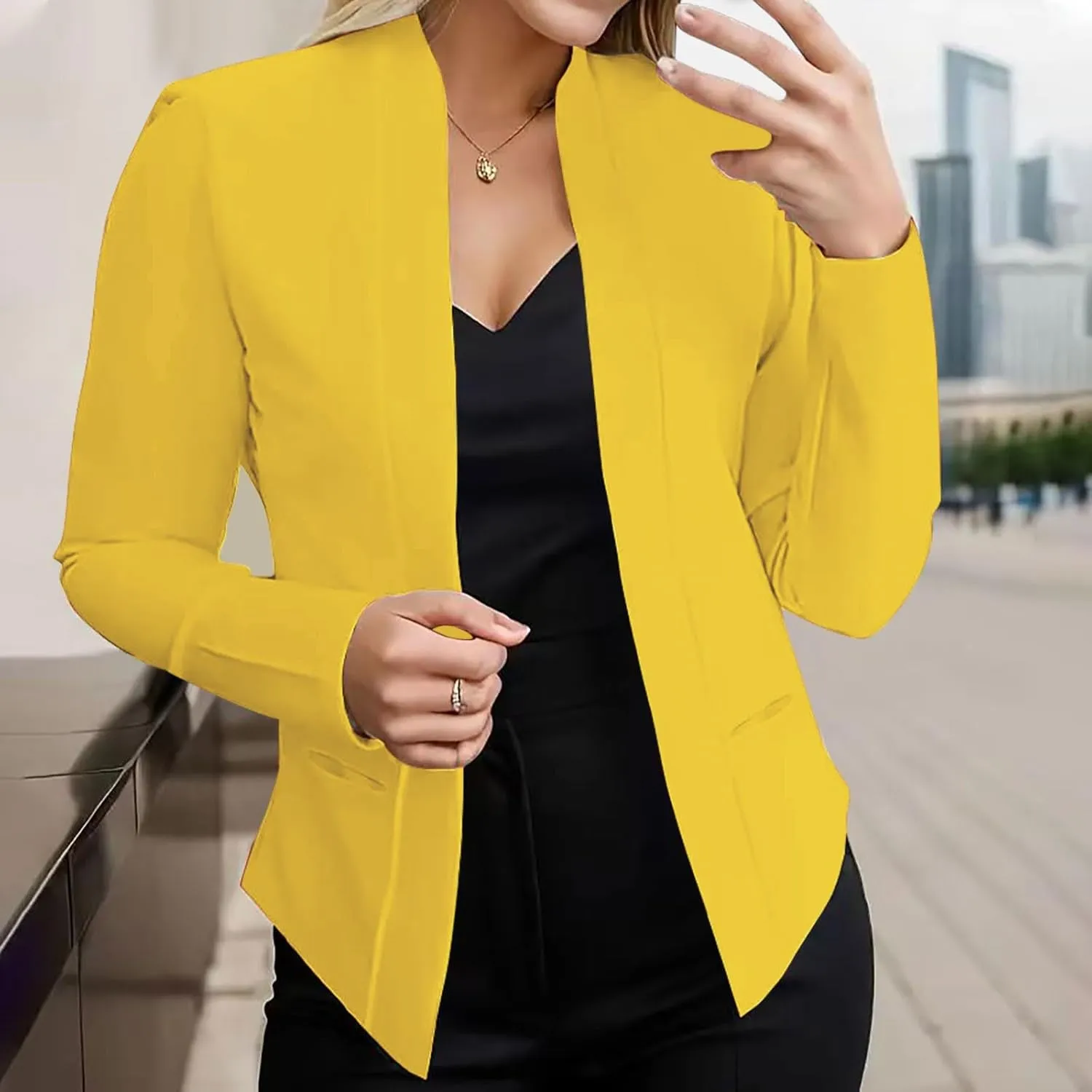 Blazers for Women Open Front Long Sleeve Slim Fit Short Blazer Work Office Suit Jackets Business Casual Outfits