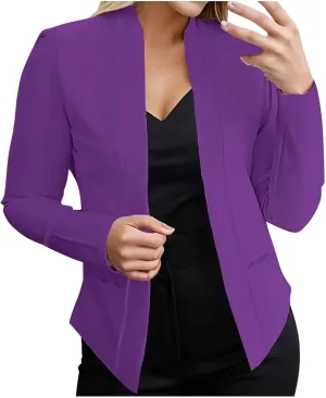Blazers for Women Open Front Long Sleeve Slim Fit Short Blazer Work Office Suit Jackets Business Casual Outfits