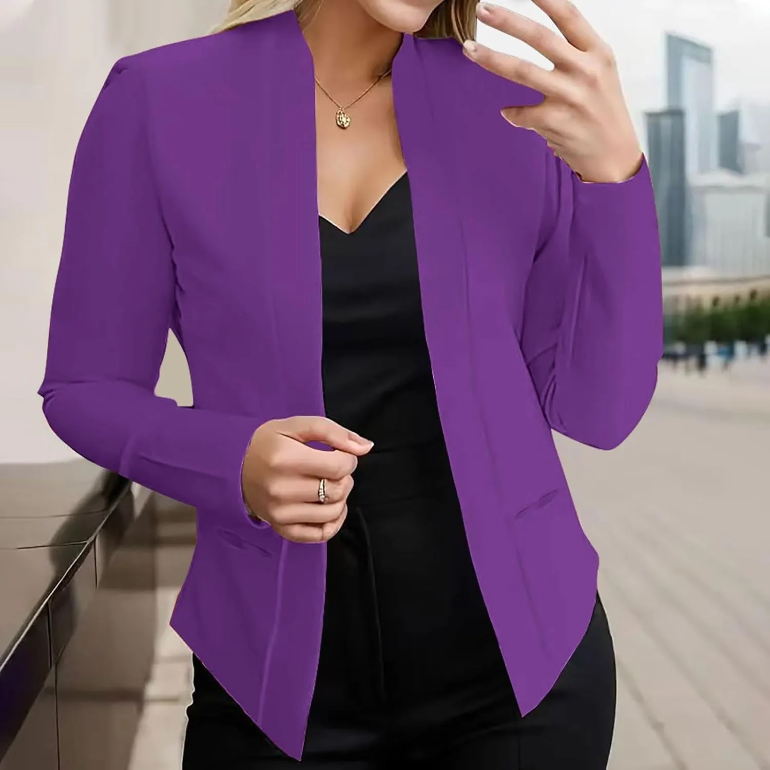 Blazers for Women Open Front Long Sleeve Slim Fit Short Blazer Work Office Suit Jackets Business Casual Outfits