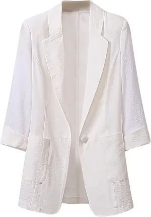 Business Blazers Jacket for Women Casual Solid 3/4 Sleeve Blazer Jackets Fall Lapel Open Front Slim Blazer Coats