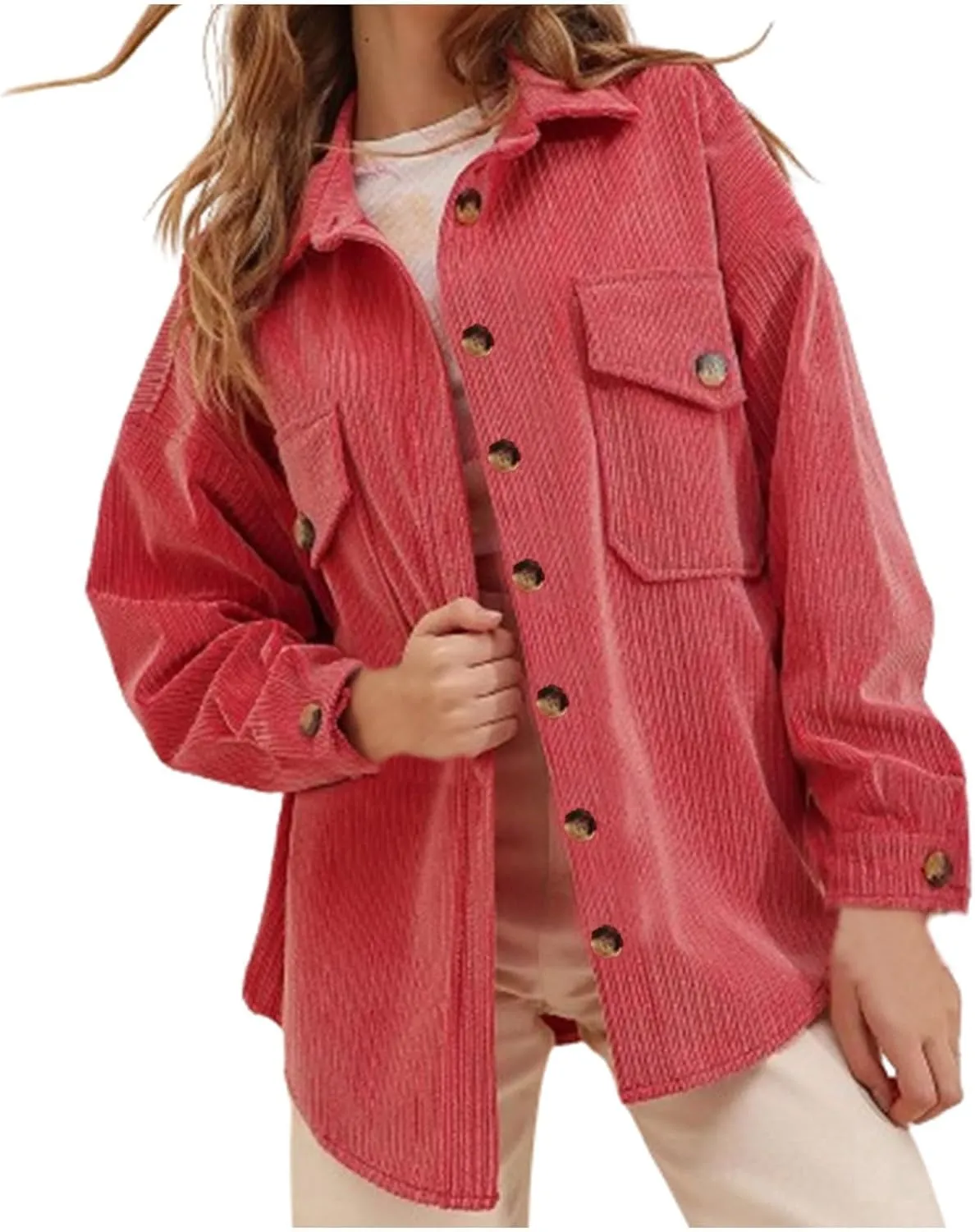 Cardigan Womens Fashion Jacket Button Down Pockets Shirt Tees Long Sleeve Corduroy Shacket Top Daily Casual Outfits