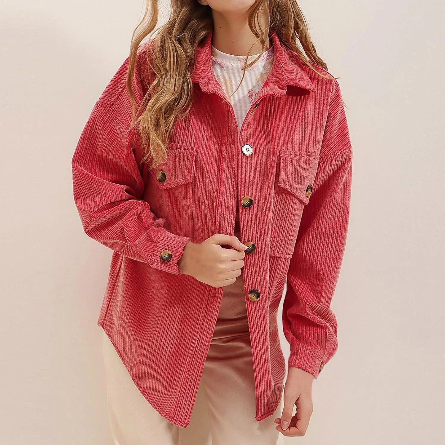 Cardigan Womens Fashion Jacket Button Down Pockets Shirt Tees Long Sleeve Corduroy Shacket Top Daily Casual Outfits
