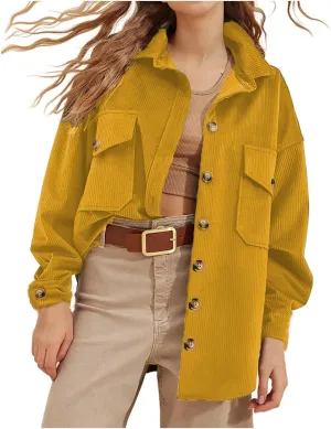 Cardigan Womens Fashion Jacket Button Down Pockets Shirt Tees Long Sleeve Corduroy Shacket Top Daily Casual Outfits