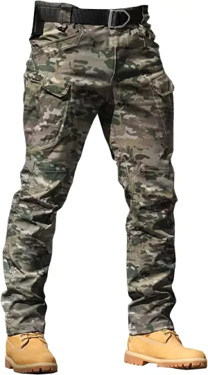 Cargo Pants for Men Camouflage Multi Pockets Elastic Waistband Trousers Fitness Training Work Casual Loose Fit Pants