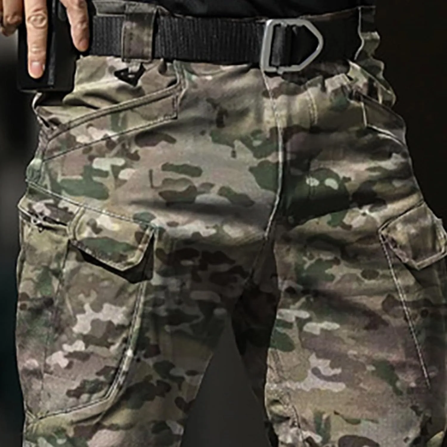 Cargo Pants for Men Camouflage Multi Pockets Elastic Waistband Trousers Fitness Training Work Casual Loose Fit Pants