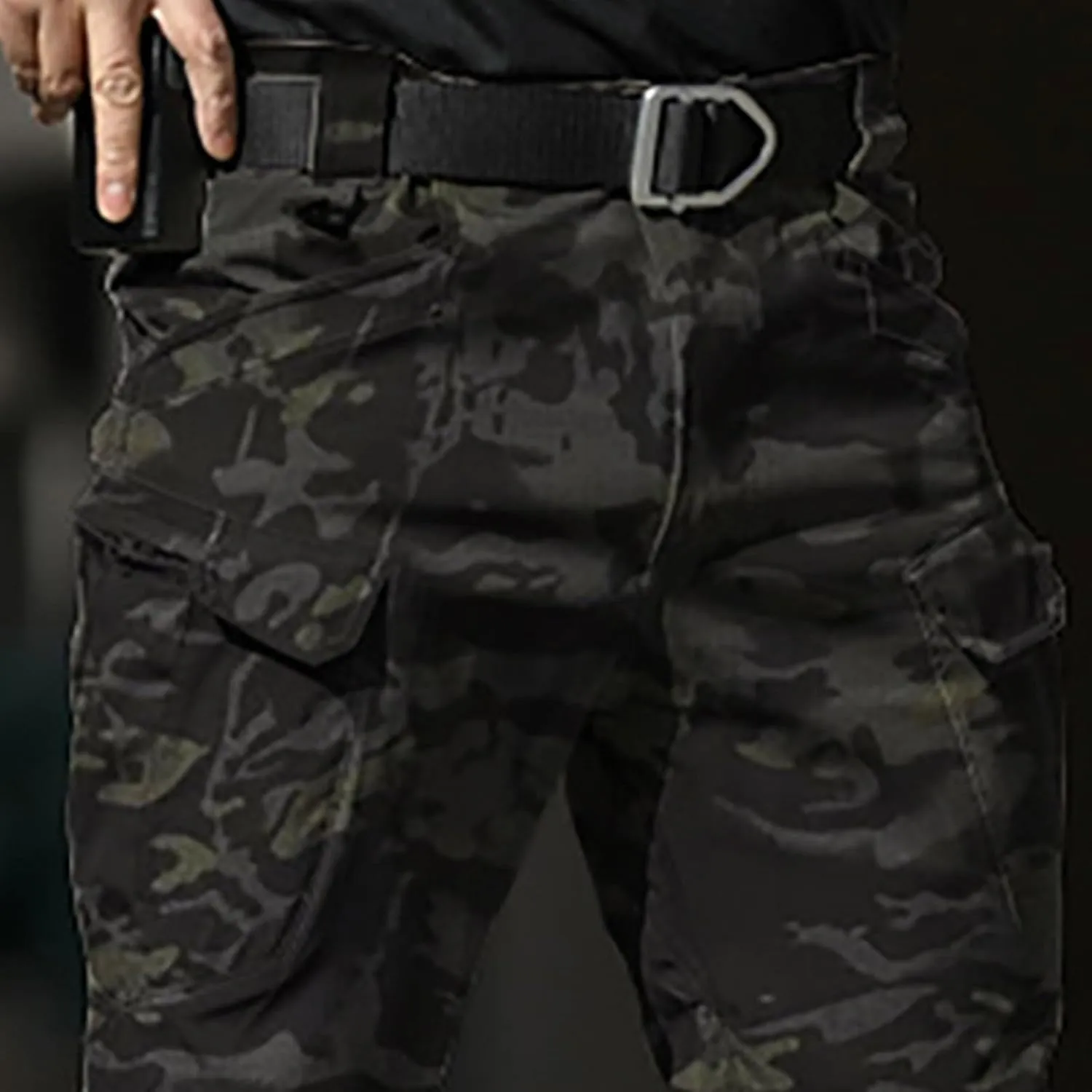 Cargo Pants for Men Camouflage Multi Pockets Elastic Waistband Trousers Fitness Training Work Casual Loose Fit Pants