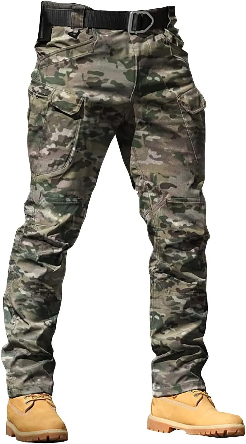 Cargo Pants for Men Camouflage Multi Pockets Elastic Waistband Trousers Fitness Training Work Casual Loose Fit Pants