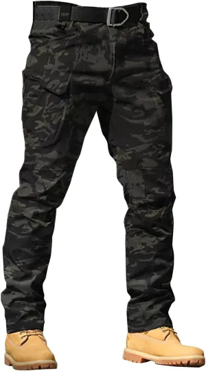 Cargo Pants for Men Camouflage Multi Pockets Elastic Waistband Trousers Fitness Training Work Casual Loose Fit Pants