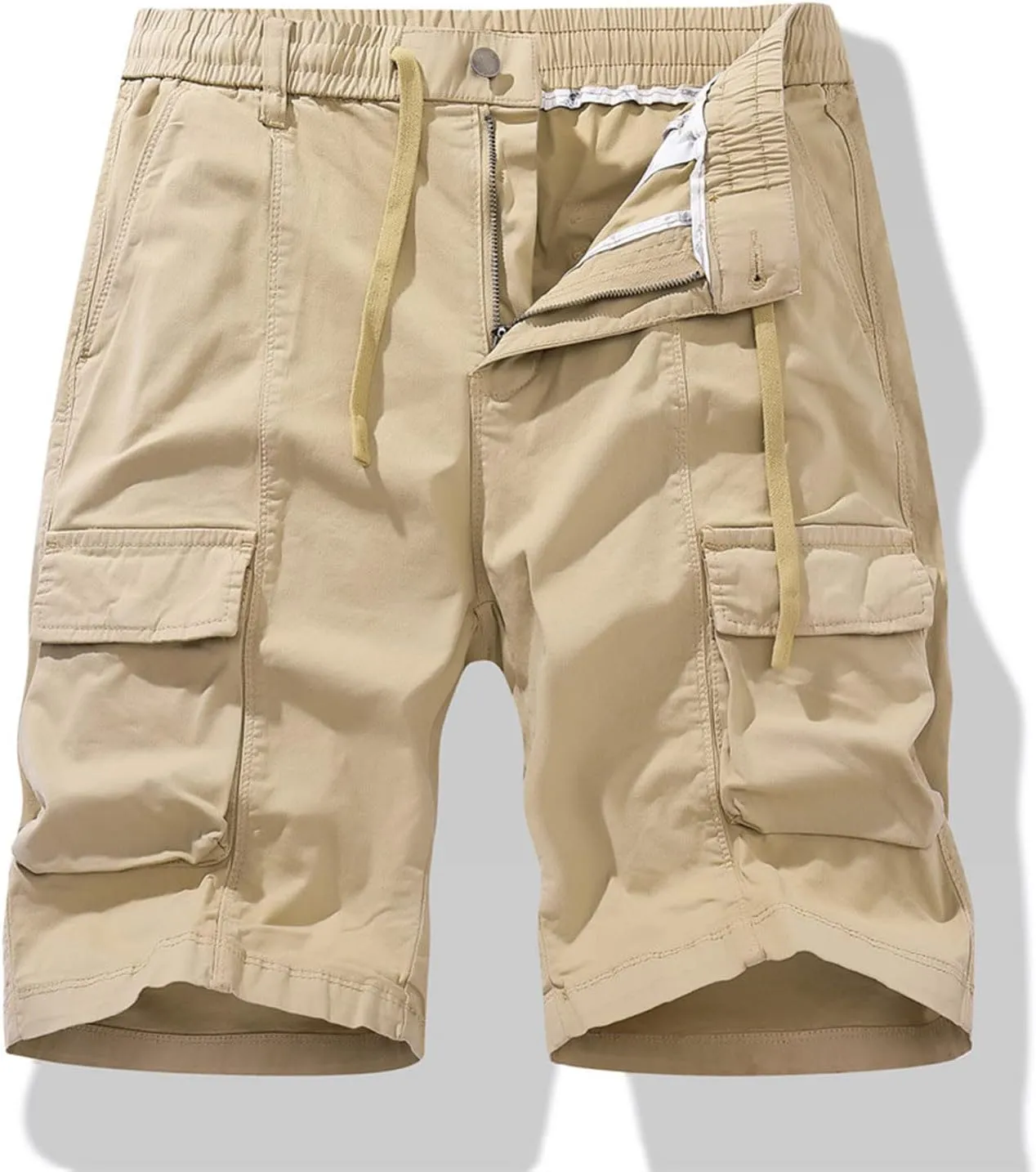 Cargo Shorts for Men Regular Fit Cotton Drawstring Stretch Waist Multi Pockets Tooling Shorts Work Utility Shorts