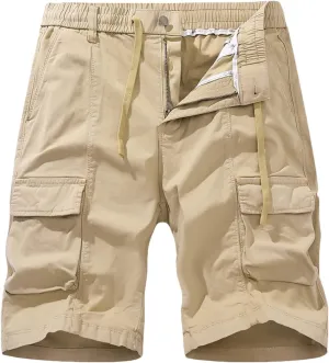 Cargo Shorts for Men Regular Fit Cotton Drawstring Stretch Waist Multi Pockets Tooling Shorts Work Utility Shorts