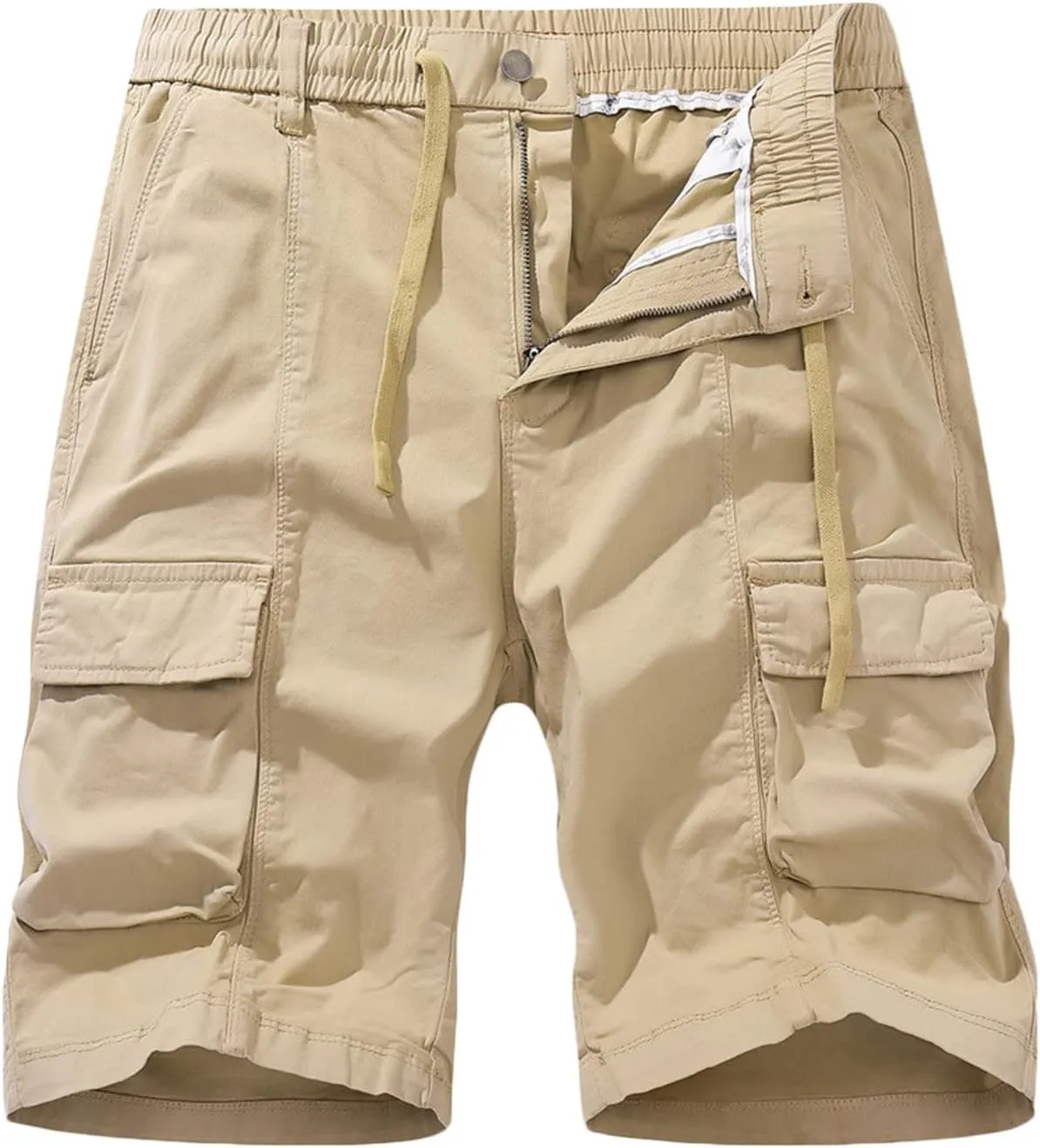 Cargo Shorts for Men Regular Fit Cotton Drawstring Stretch Waist Multi Pockets Tooling Shorts Work Utility Shorts