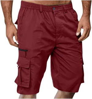 Cargo Shorts for Men Stretch Waist Premium Twill Multi Pockets Casual Tooling Shorts Fashion Solid Utility Shorts