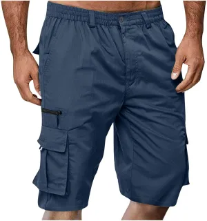 Cargo Shorts for Men Stretch Waist Premium Twill Multi Pockets Casual Tooling Shorts Fashion Solid Utility Shorts