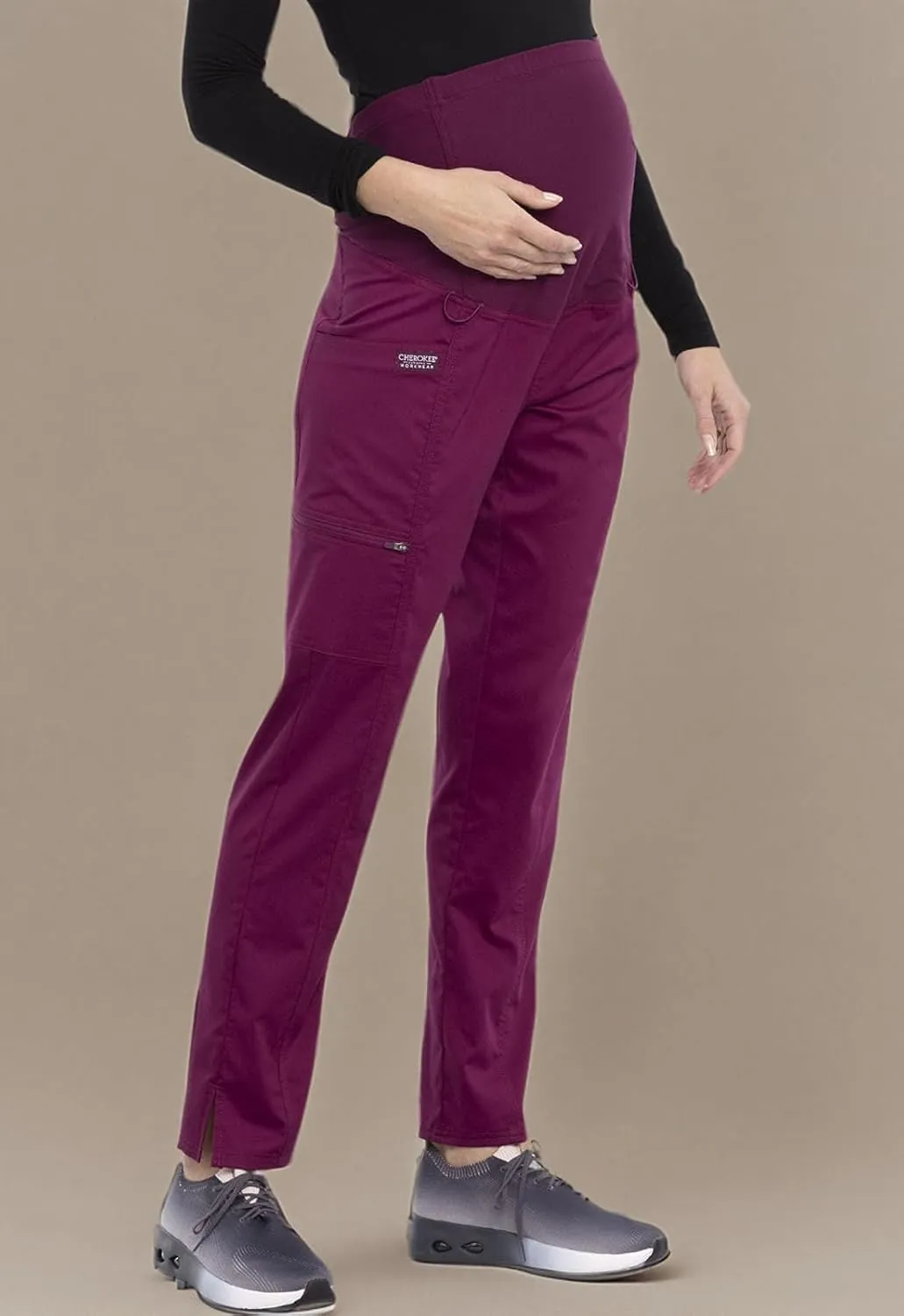 Cherokee Maternity Scrub Pants for Women Straight Leg Bottoms with Belly Coverage, Ultra Soft 2-Way Stretch Fabric - WW155