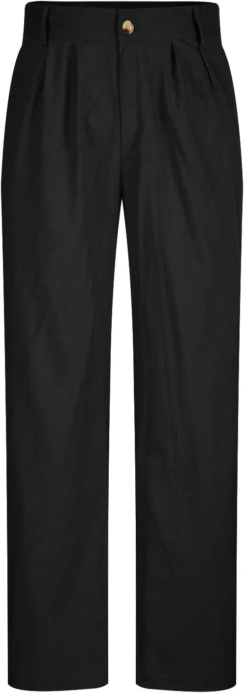 Classic-Fit Pleated Dress Pants for Men Casual Elastic Waist Straight Leg Suit Pant Summer Lightweight Solid Trouser