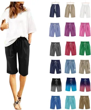 Cotton Linen Shorts for Women Loose Fit Knee Length Bermuda Shorts Elastic Waist Workout Shorts Casual Summer Shorts
