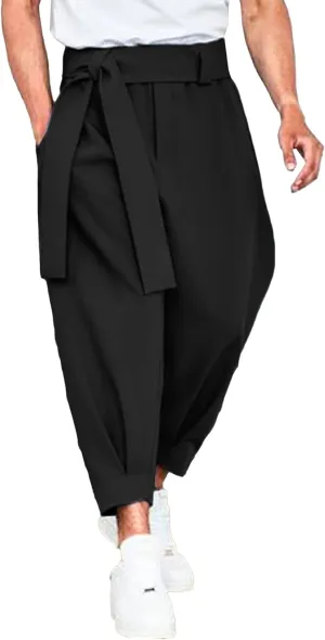 DGHM-JLMY Men's Harem Pants Slim Fit Pleated Front Dress Pants Cropped Lightweight Loose Foot Pant Trousers with Pockets