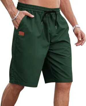 Dgoopd Mens Shorts Casual Stretch Cotton Athletic Summer Beach Shorts Elastic Waist Drawstring Casual Shorts with Pocket