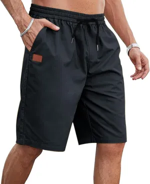 Dgoopd Mens Shorts Casual Stretch Cotton Athletic Summer Beach Shorts Elastic Waist Drawstring Casual Shorts with Pocket